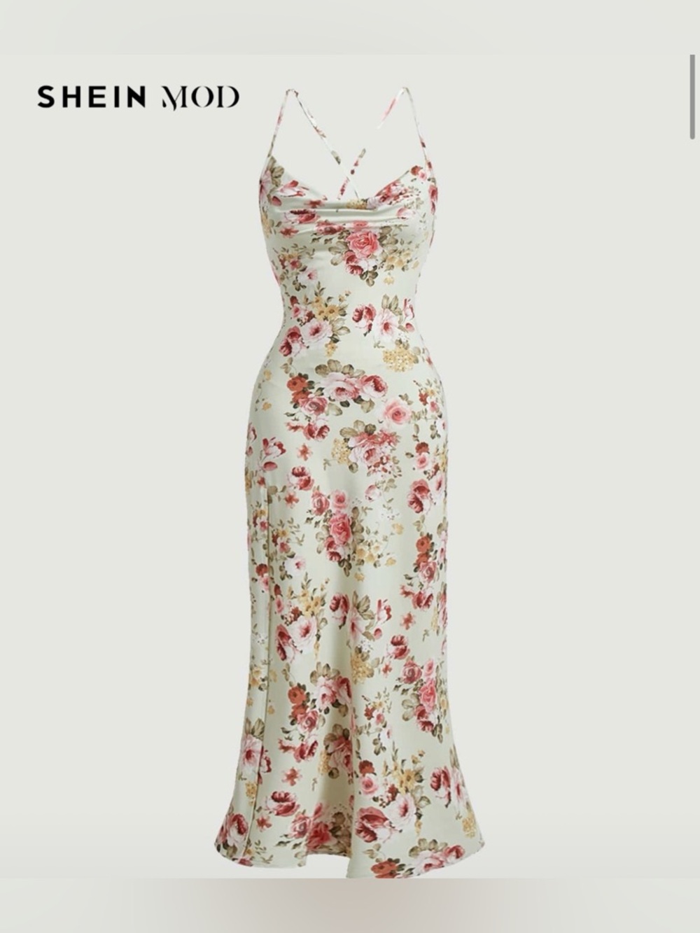 Mint Floral Cowl Neck Maxi Dress with Rose Print